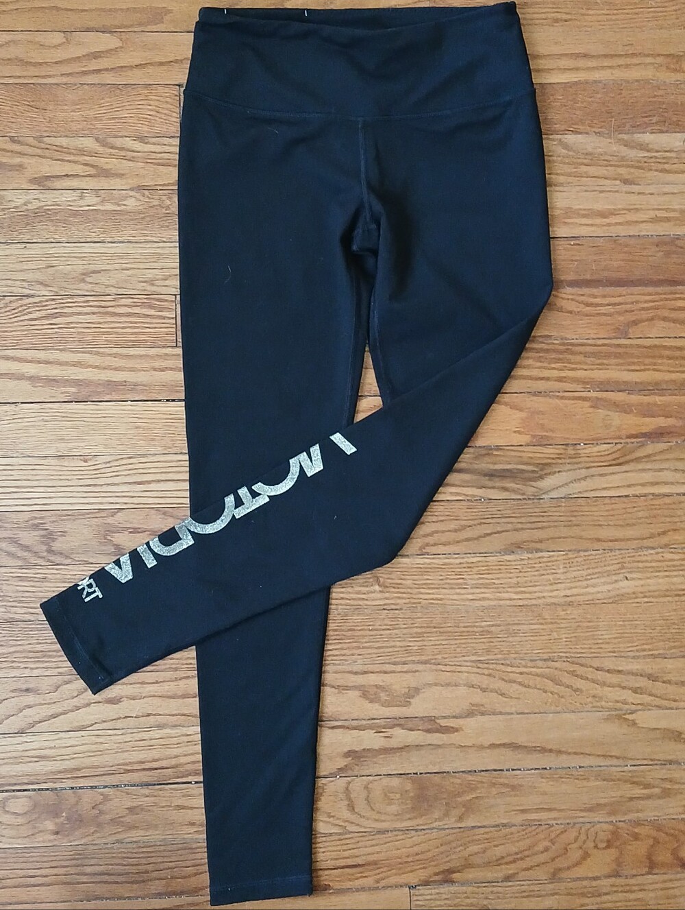 Victoria's Secret Black Leggings with Gold Victoria Logo - Picture 2 of 6